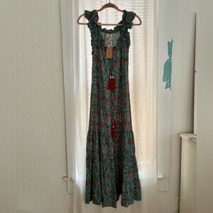 NATURAL LIFE Floral Tiered Maxi Dress; Sleeveless with Ruffles